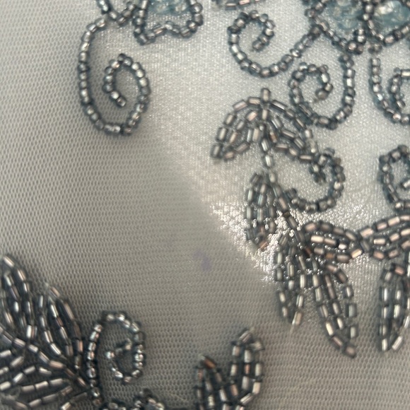 Pisarro Nights Beaded Mesh Gown Size 8 Sleeveless Smoky Gray - Picture 10 of 12